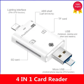 4 V 1 TF Card Reader OTG USB Flash Disku, SD TF Card Reader Lightning MicroSD Adaptér Pre Iphone Android